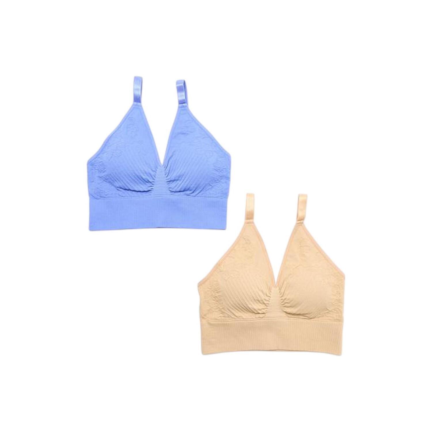 Rhonda Shear Women's 2pk Rose Jacquard Ahh Bra Set Beige/Periwinkle - Regular